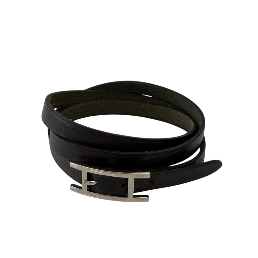 HERMES Black Leather Charm Bracelet